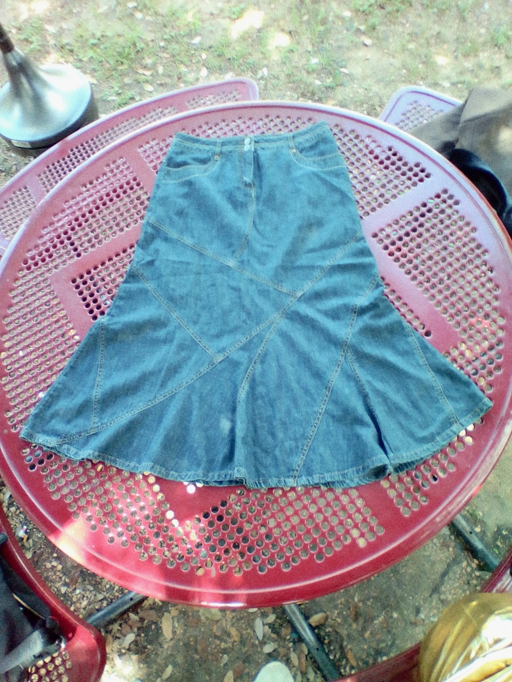 French Cuff Denim A-Line Panel Skirt - Blue